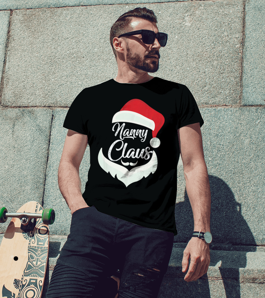 Nanny Claus Santa Hat And Beard Christmas T-Shirt