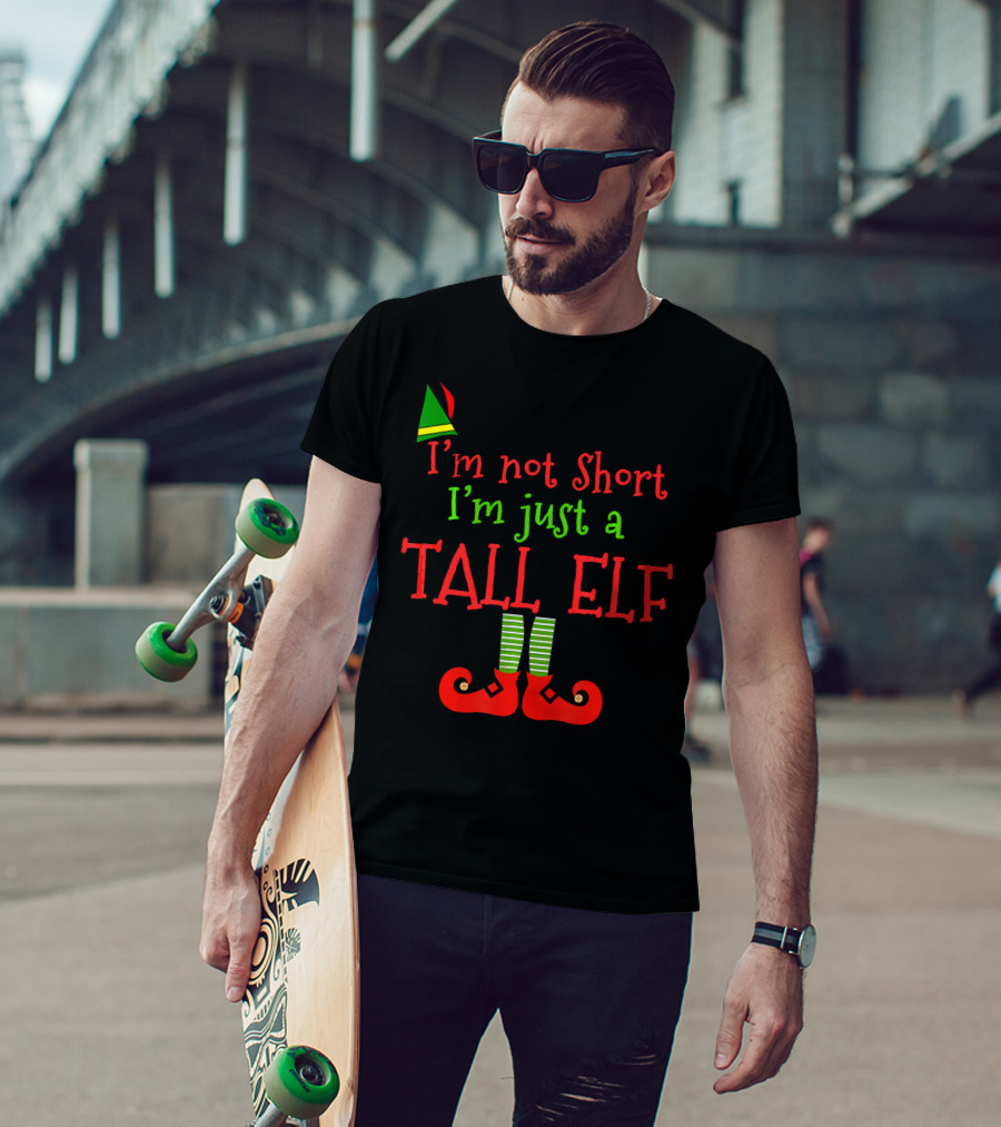 I'm Not Short I'm Just A Tall Elf With Striped Socks And Pointy Shoes T-Shirt