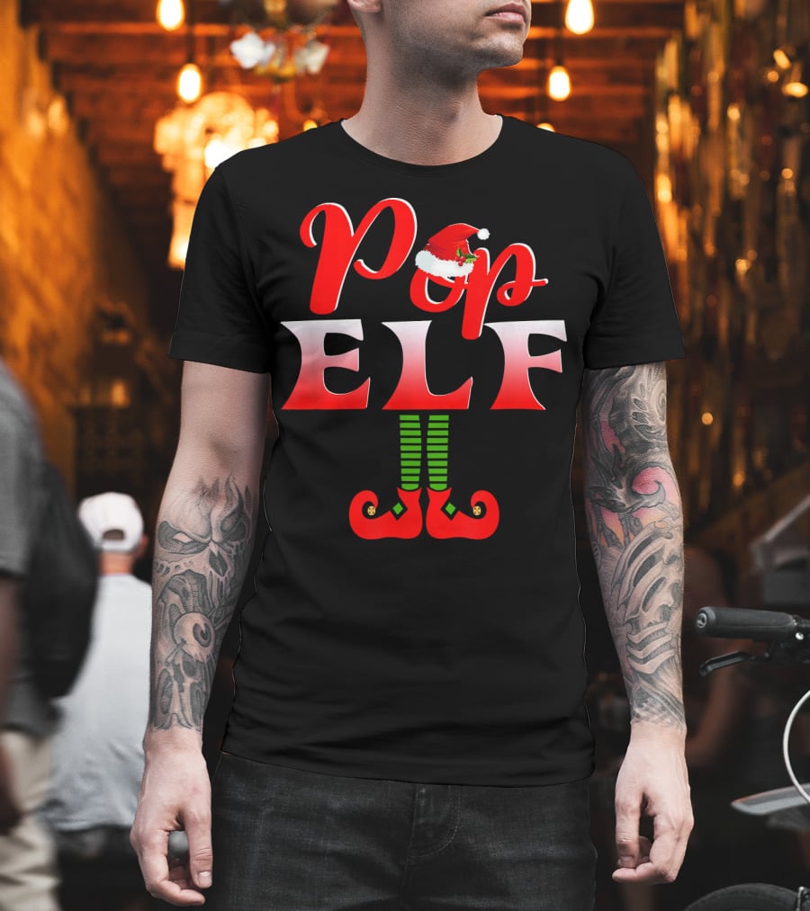 Pop Elf Santa Hat Funny Christmas Group T-Shirt