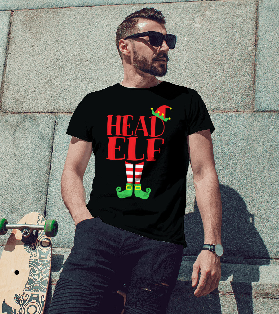 Head Elf Christmas Season Dad Hat Striped Red White Socks Green Shoes T-Shirt