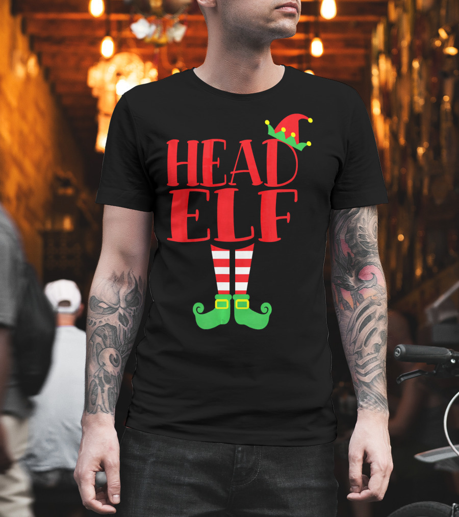 Head Elf Christmas Season Dad Hat Striped Red White Socks Green Shoes T-Shirt