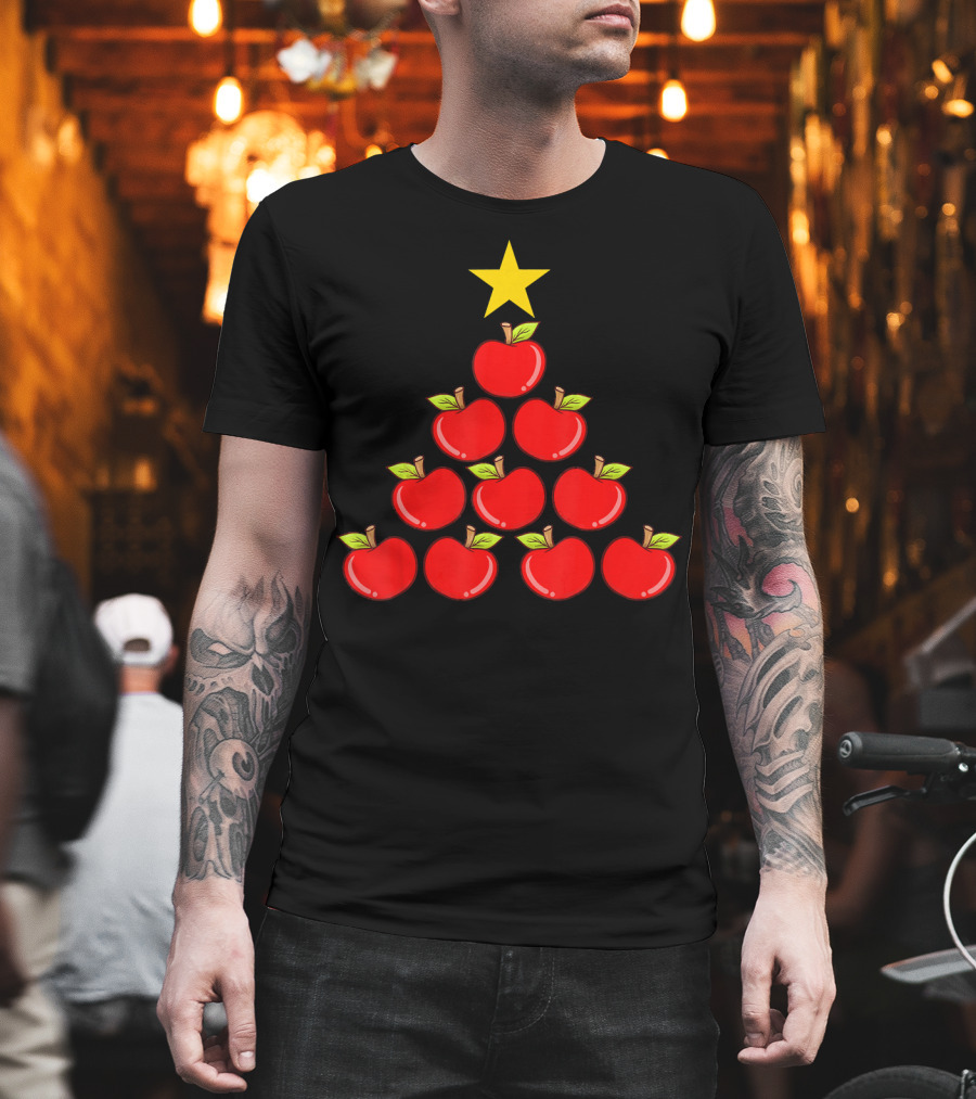 Apple Doctor Away Healthy Lifestyle Christmas Apple Tree T-Shirt