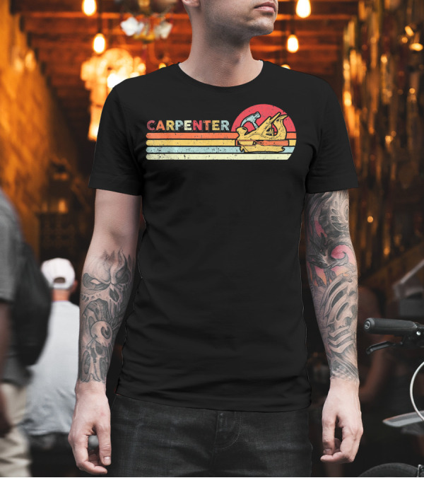 Carpenter Vintage Cool Carpenter Hammer Plane Retro Sun Stripes T-Shirt Carpenter Vintage Cool Carpenter Hammer Plane Retro Sun Stripes T-Shirt