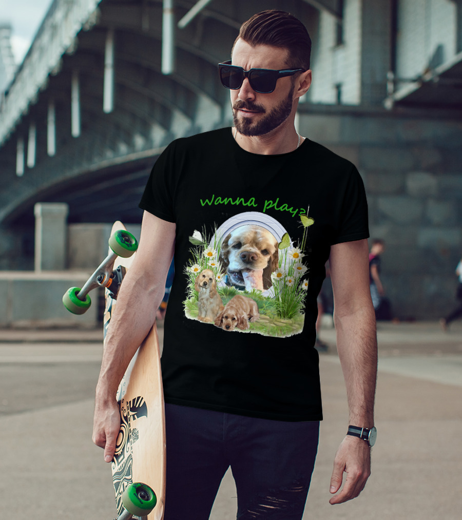 Wanna Play Cocker Spaniel Surrounded By Daisies And Butterflies T-Shirt
