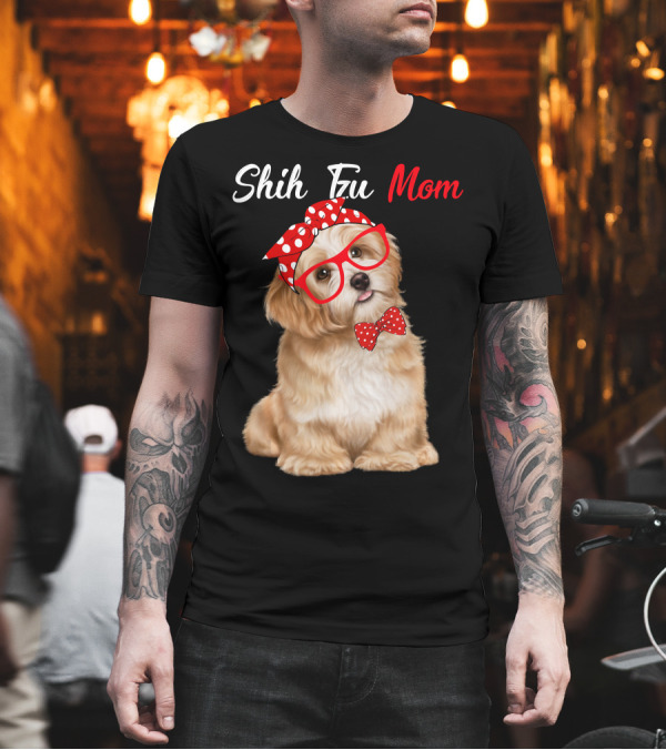 Shih Tzu Mom Red Glasses and Polka Dot Bow Accessories T-Shirt Shih Tzu Mom Red Glasses and Polka Dot Bow Accessories T-Shirt