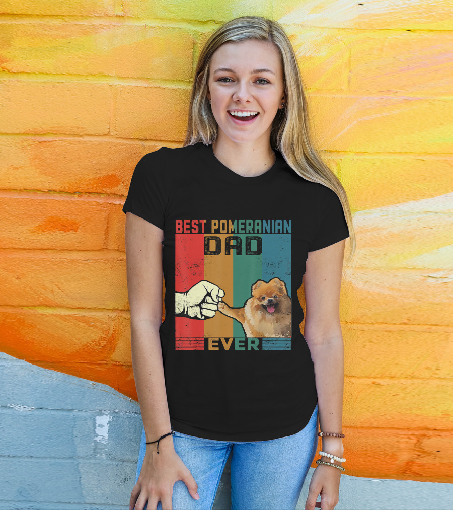 Best Pomeranian Dad Ever Vintage Fist Bump T-Shirt