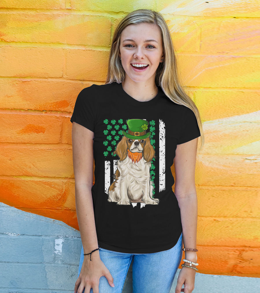 King Charles Spaniel St Patricks Day Irish Dog With Green Hat And Shamrocks T-Shirt