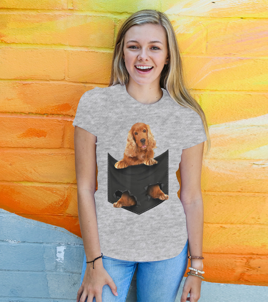 Pocket Sized Charm Red English Cocker Spaniel Peeking Out T-Shirt