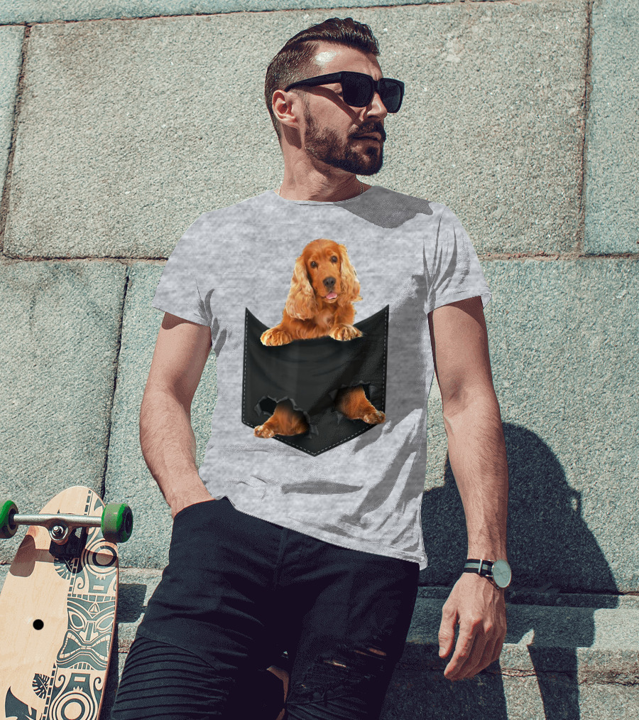 Pocket Sized Charm Red English Cocker Spaniel Peeking Out T-Shirt