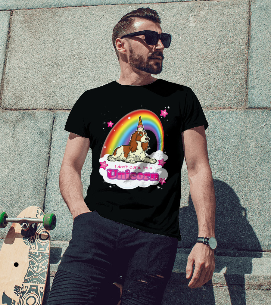 I Don't Care I'm A Unicorn English Cocker Spaniel Rainbow T-Shirt