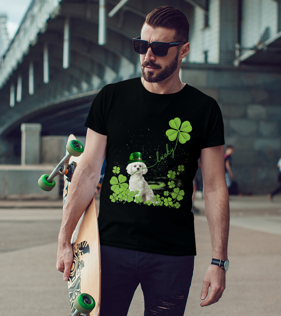 Lucky Shamrock Maltese Dog St Patrick's Day T-Shirt