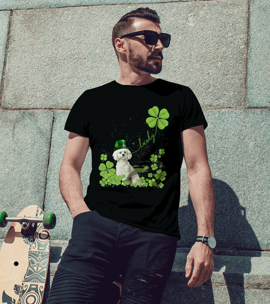 Lucky Shamrock Maltese Dog St Patrick's Day T-Shirt