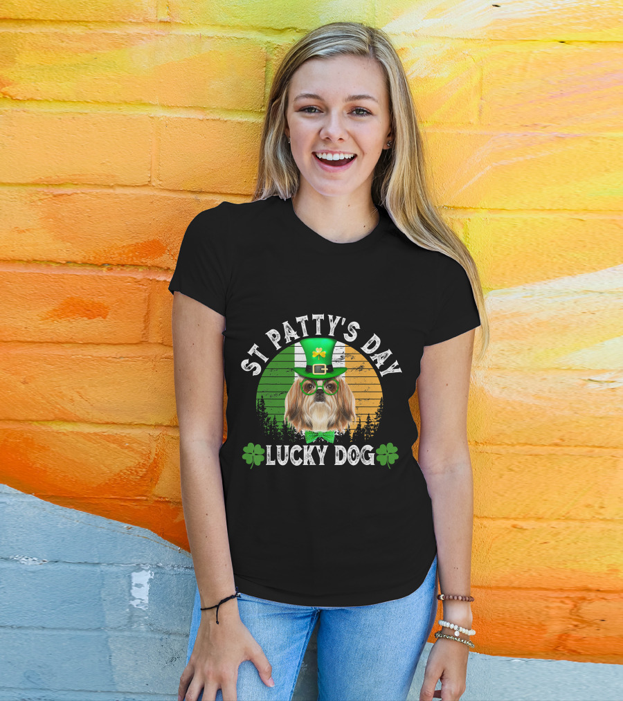 St Patty's Day Lucky Dog Shih Tzu Shamrock T-Shirt