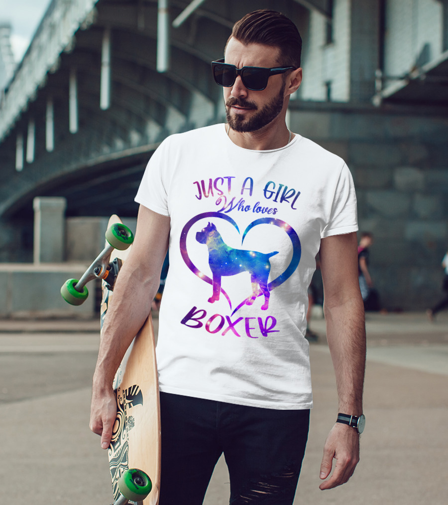 Just A Girl Who Loves Boxer Heart Galaxy T-Shirt