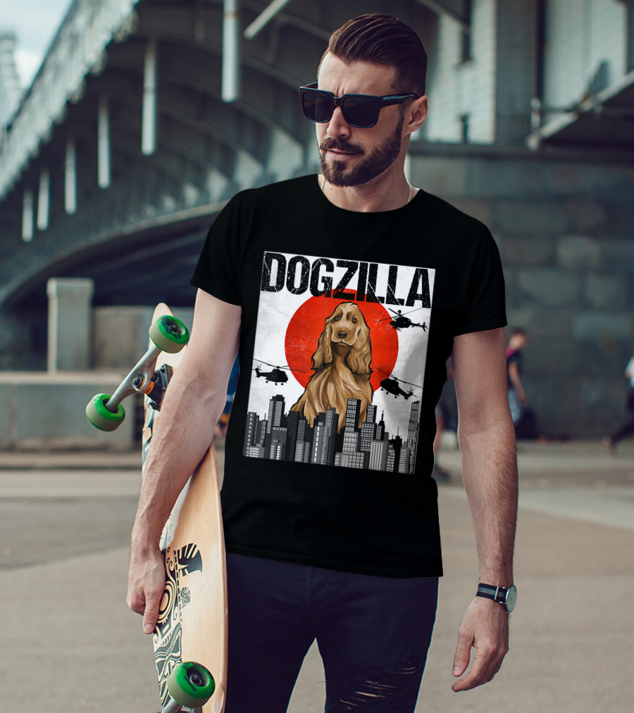 Dogzilla Vintage Japanese Cityscape With English Cocker Spaniel T-Shirt