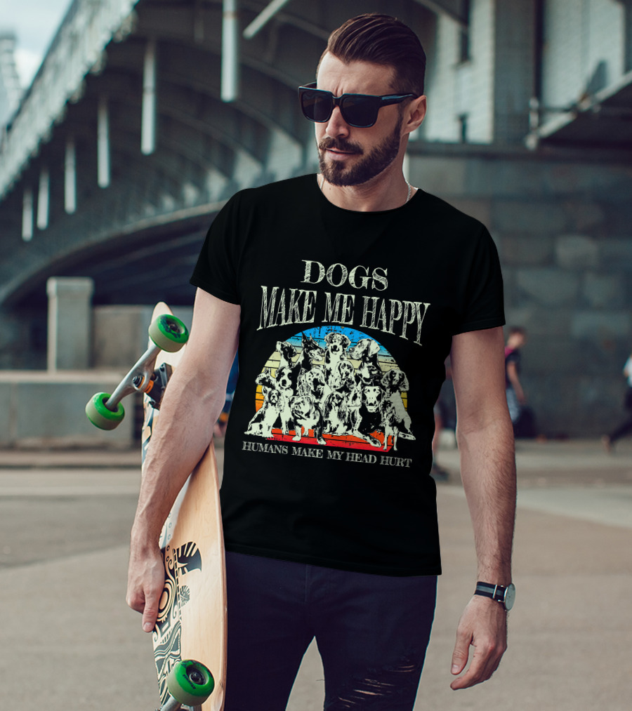 Dogs Make Me Happy Humans Make My Head Hurt Retro T-Shirt