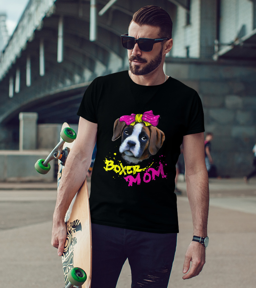Boxer Mom Dog With Pink Bow T-Shirt