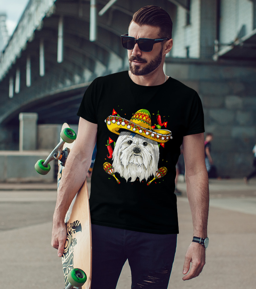 Cinco De Mayo Maltese Sombrero Maracas Peppers T-Shirt