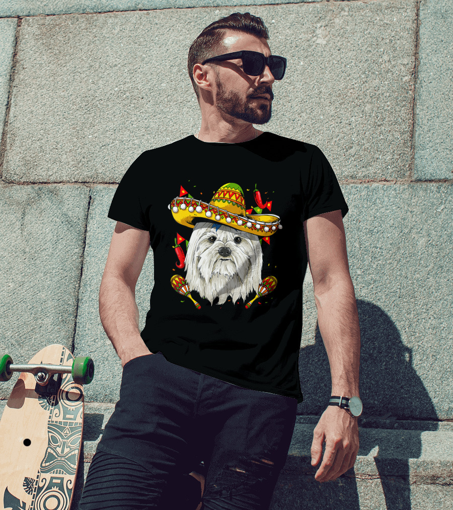 Cinco De Mayo Maltese Sombrero Maracas Peppers T-Shirt