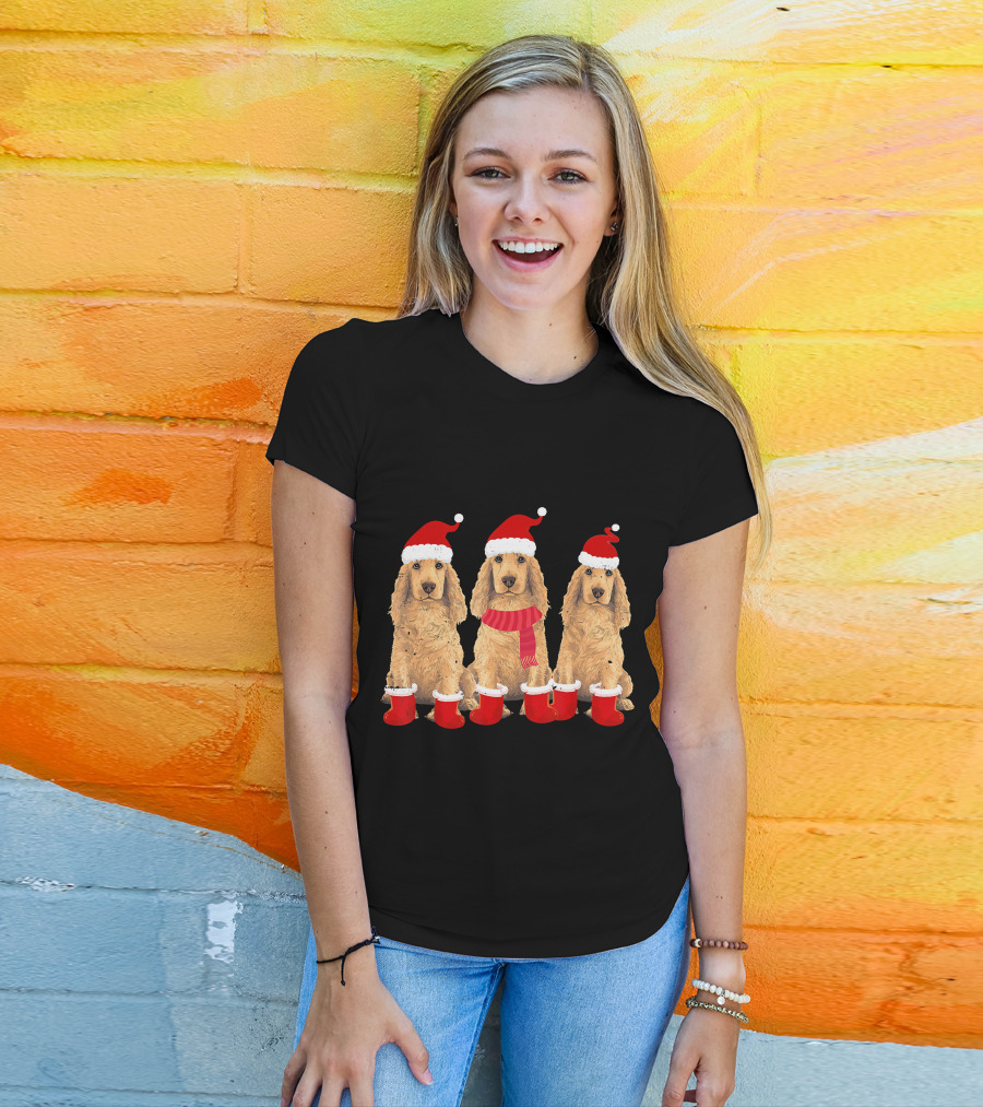 Cocker Spaniel Christmas Santa Hats And Socks Festive Trio T-Shirt