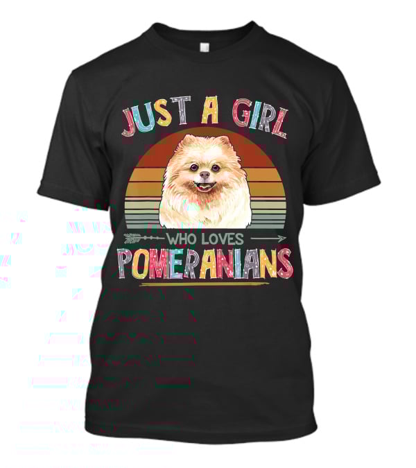 Just A Girl Who Loves Pomeranians Retro Sunset T-Shirt