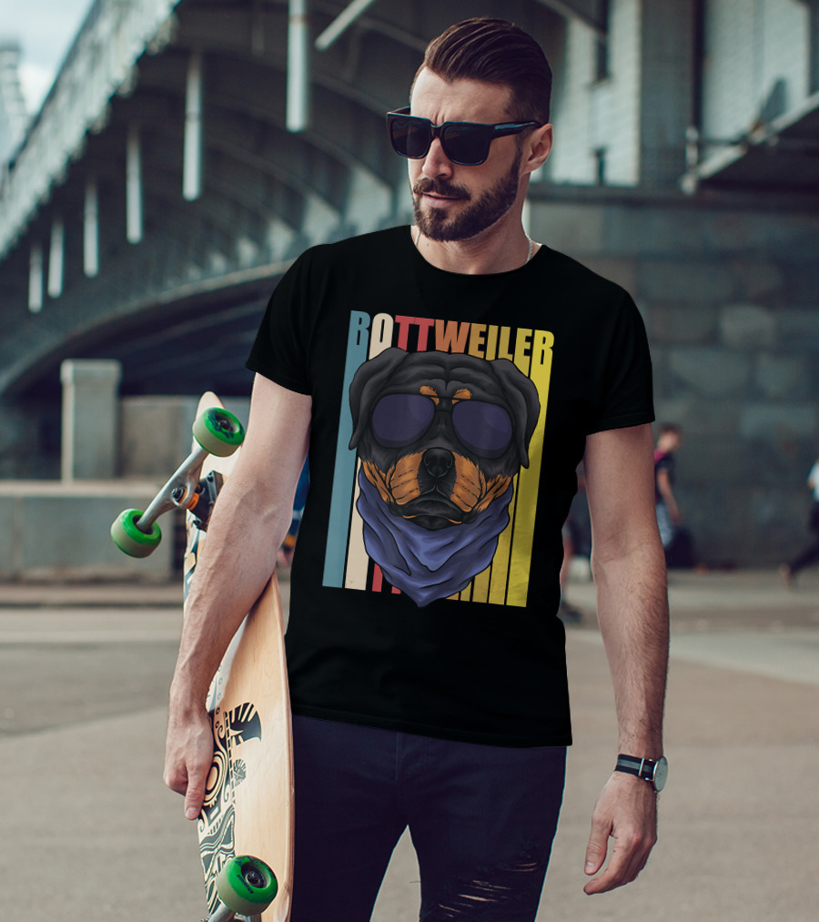 Retro Vintage Rottweiler Dog Eyeglasses Bandana T-Shirt