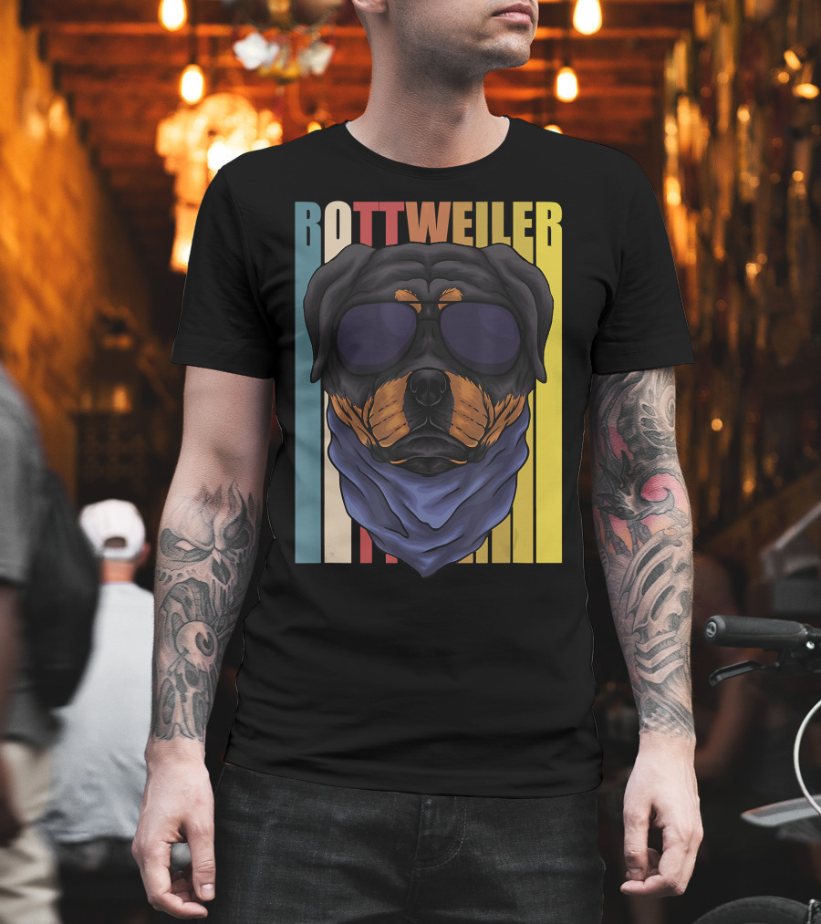Retro Vintage Rottweiler Dog Eyeglasses Bandana T-Shirt