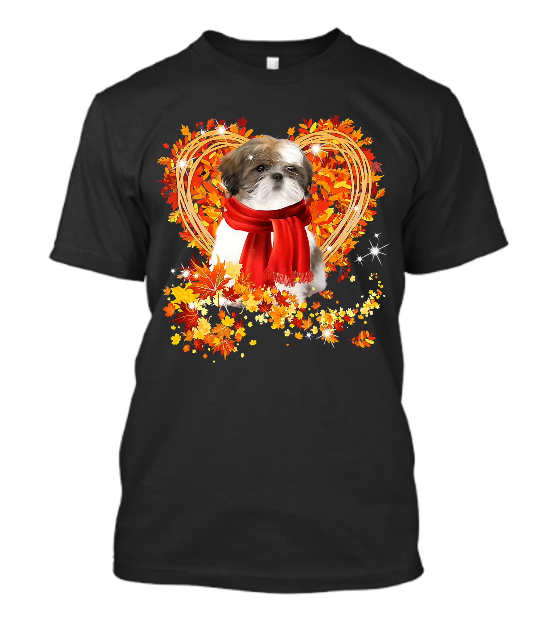 Baby Shih Tzu Love Autumn Fall Season With Heart Leaves T-Shirt