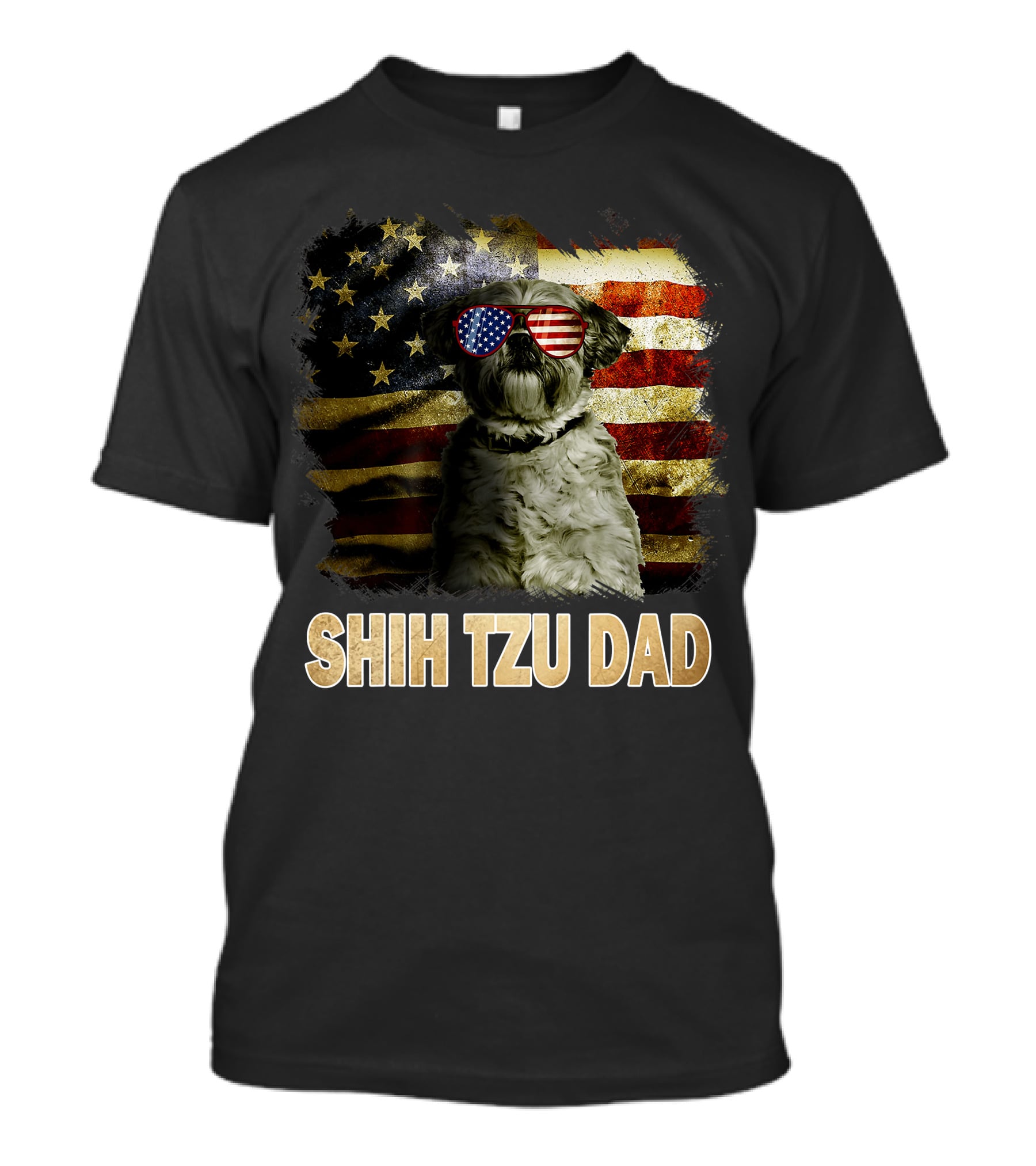 Shih Tzu Dad American Flag Glasses Patriotic Dog Holiday T-Shirt