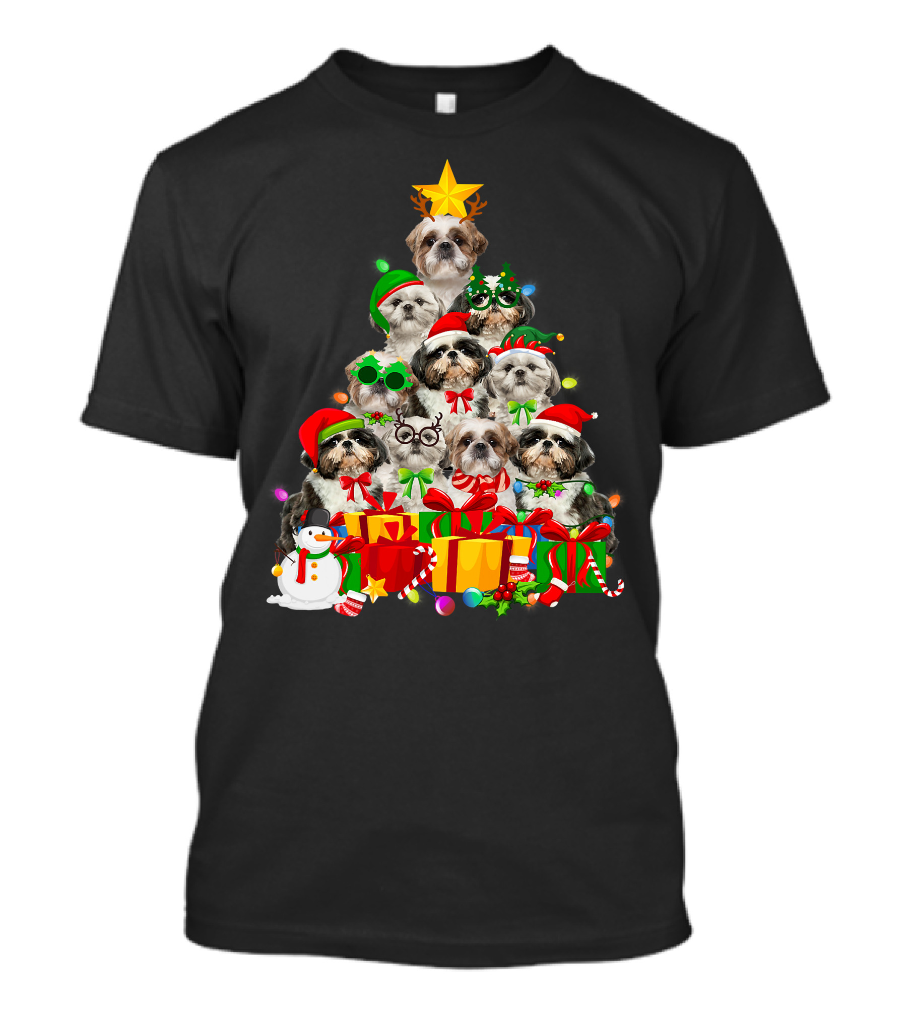 Christmas Tree Puppy Love Shih Tzu Dog Xmas Lights T-Shirt