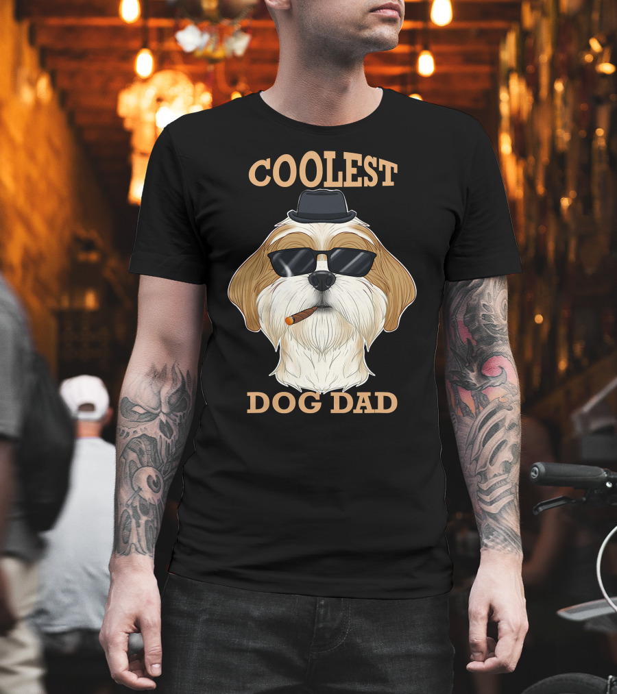Coolest Dog Dad I Shih Tzu Dad I Shih Tzu with Hat and Sunglasses T-Shirt