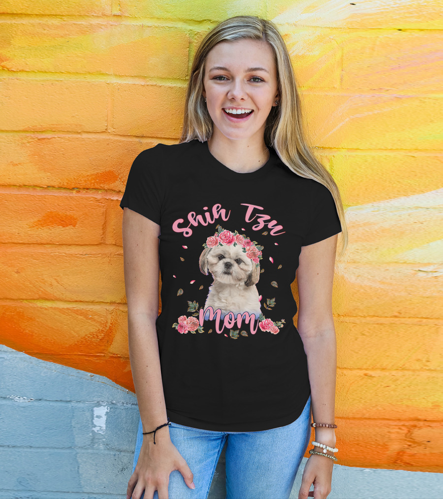 Shih Tzu Mom Flower Dog Lover Women Gifts T-Shirt