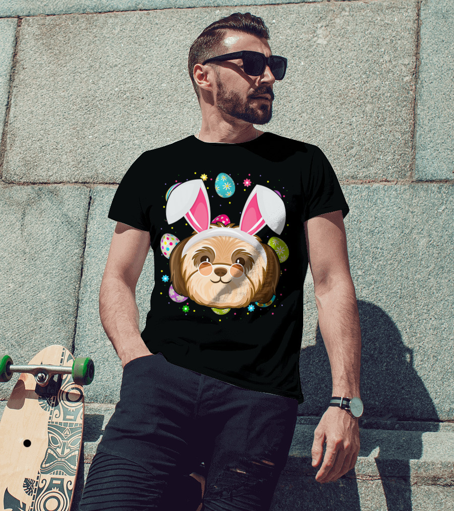 Easter Egg Lover Bunny Ear Shih Tzu Dog Face Easter T-Shirt