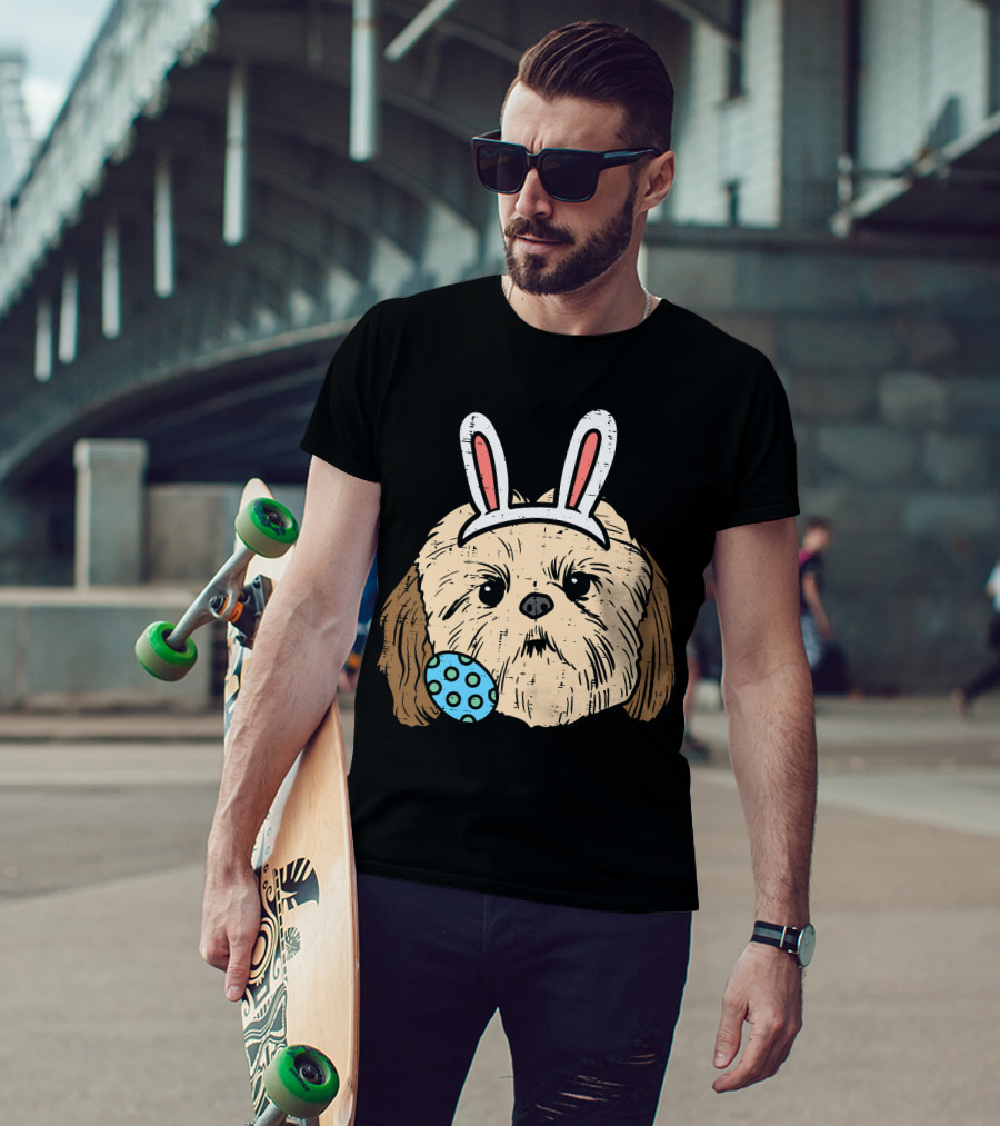 Easter Shih Tzu Bunny Face With Polka Dot Egg T-Shirt