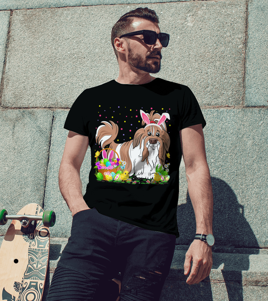 Easter Shih Tzu Dog Bunny Egg Hunting Festive Basket Chicks T-Shirt