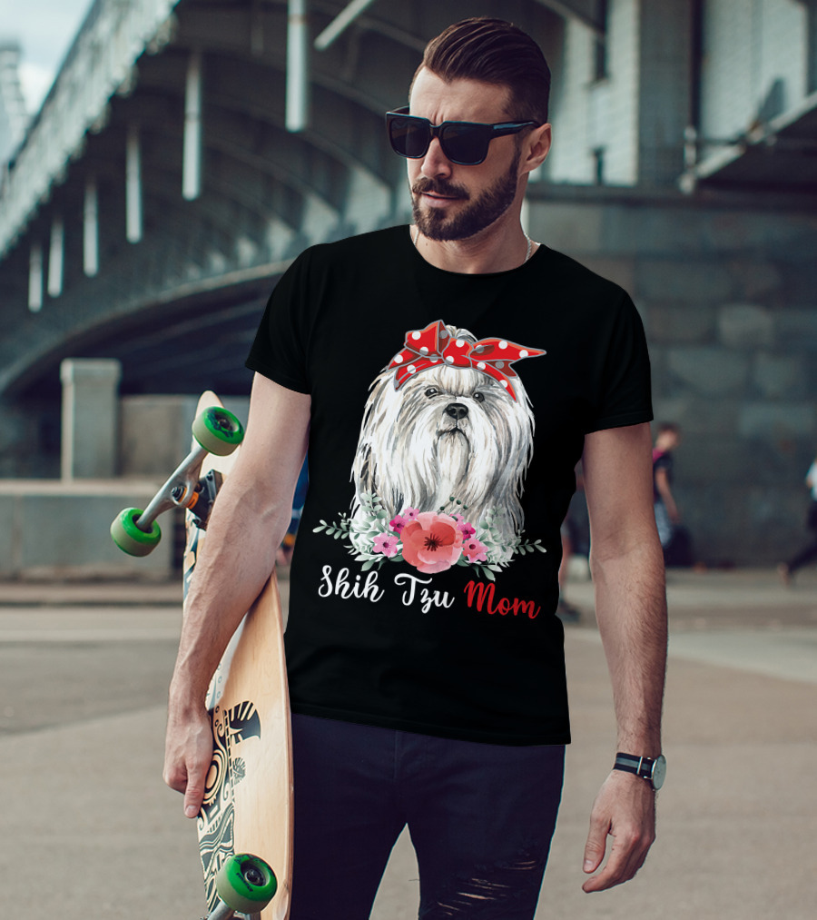I Shih Tzu Not Funny Shih Tzu Mom Dog Lovers With Red Bow And Flowers T-Shirt