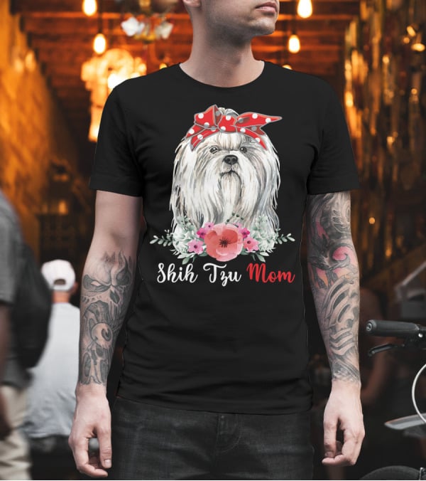 I Shih Tzu Not Funny Shih Tzu Mom Dog Lovers with Red Bow and Flowers T-Shirt