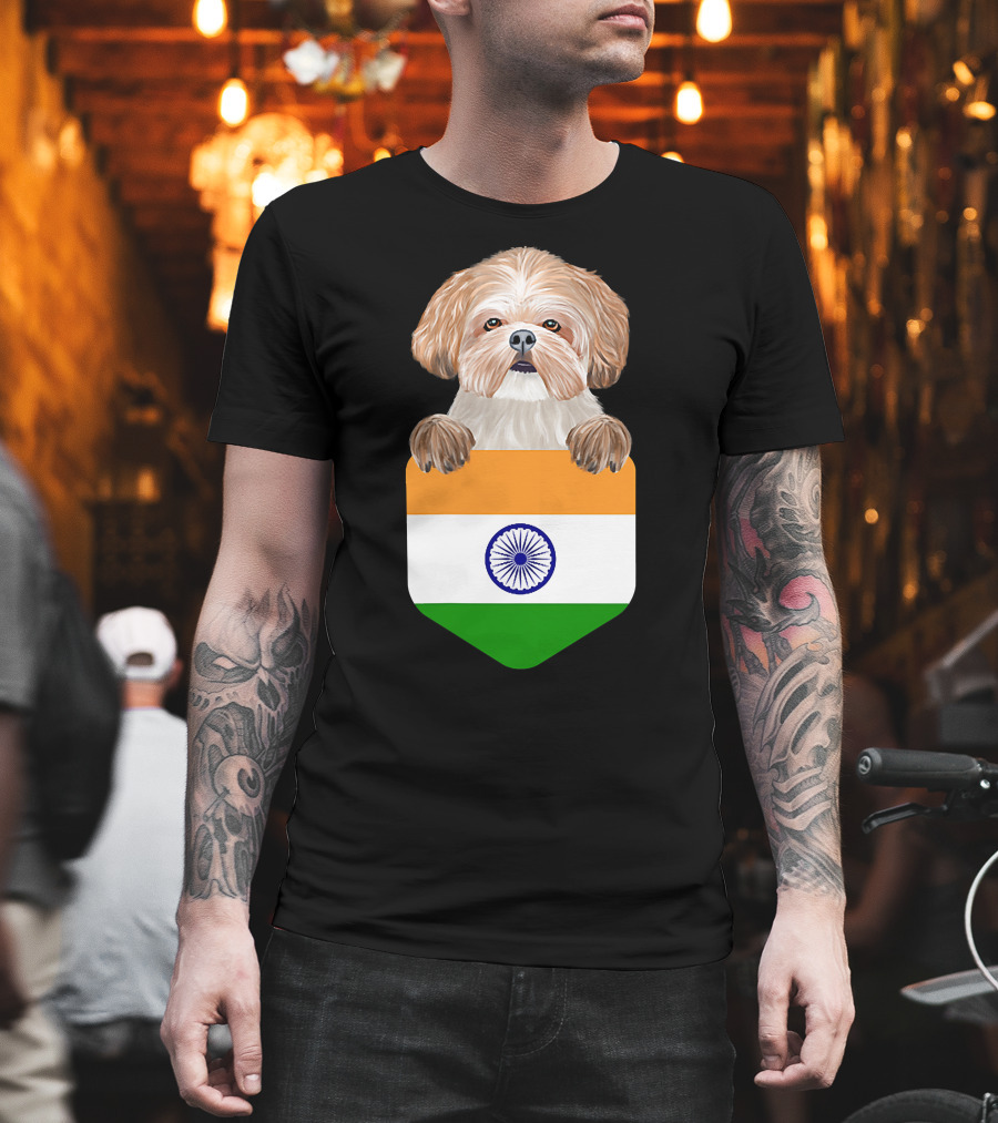 India Flag Shih Tzu Dog Pocket Companion T-Shirt