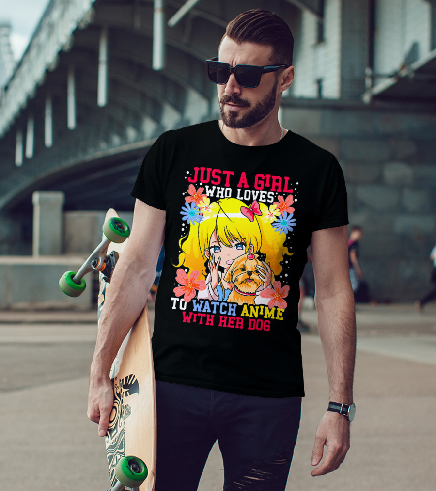 Just A Girl Watch Anime With Her Dog Shih Tzu Pup Manga T-Shirt