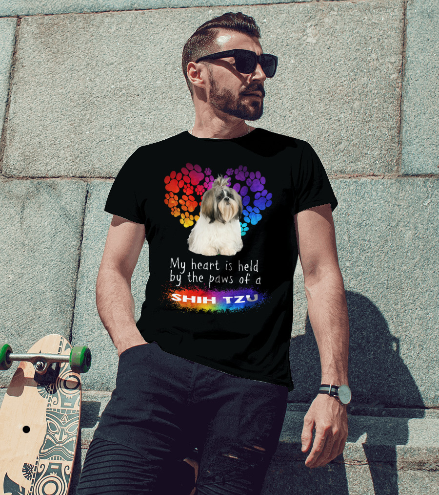 My Heart Is Held By The Paws Of A Shih Tzu Rainbow Paws T-Shirt