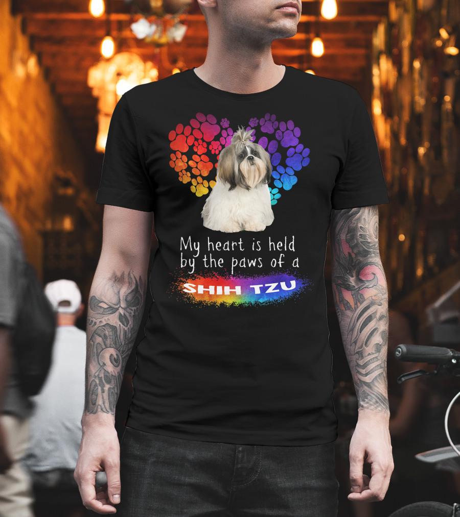 My Heart Is Held By The Paws Of A Shih Tzu Rainbow Paws T-Shirt