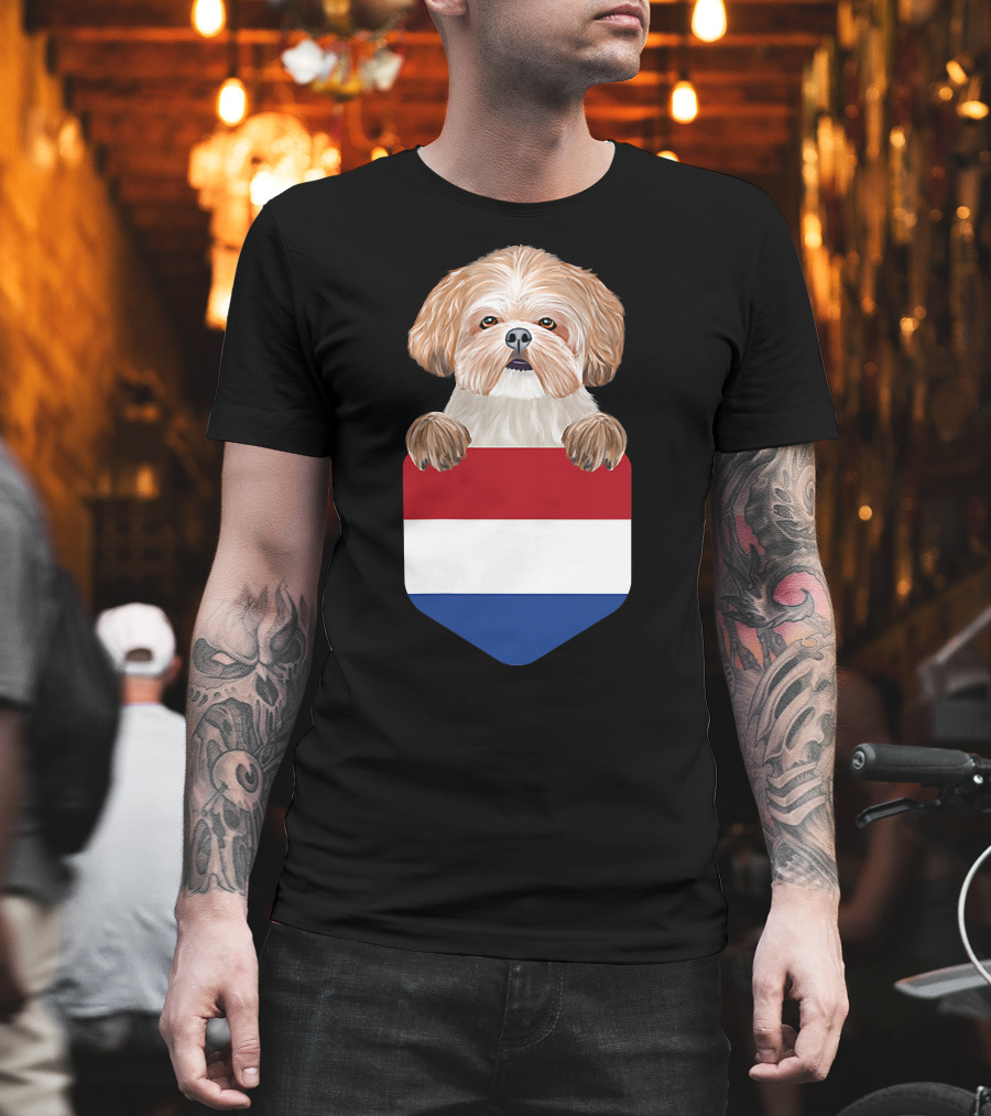 Netherlands Flag Pocket Shih Tzu Dog T-Shirt