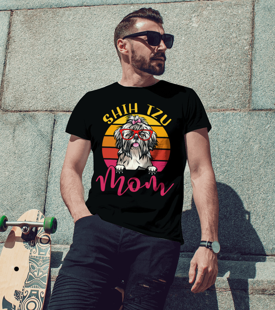 Shih Tzu Mom Retro Vintage Funny Dog Mama Mothers T-Shirt