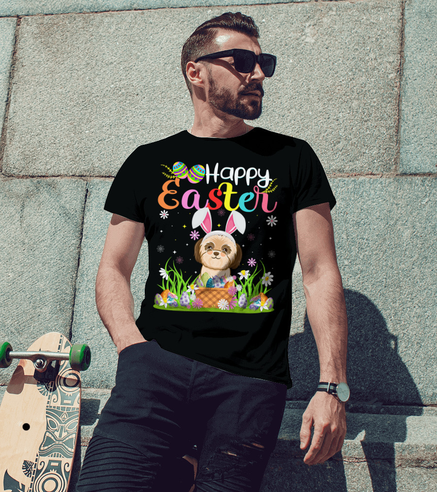Happy Easter Shih Tzu Dog Bunny Egg Hunting Funny Shih Tzu T-Shirt