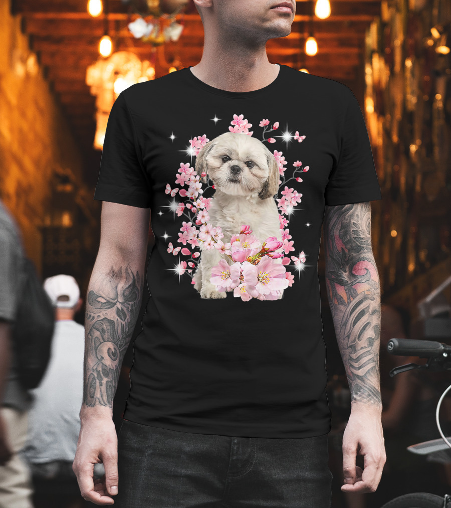 Shih Tzu Dog Sakura Japanese Cherry Blossom T-Shirt
