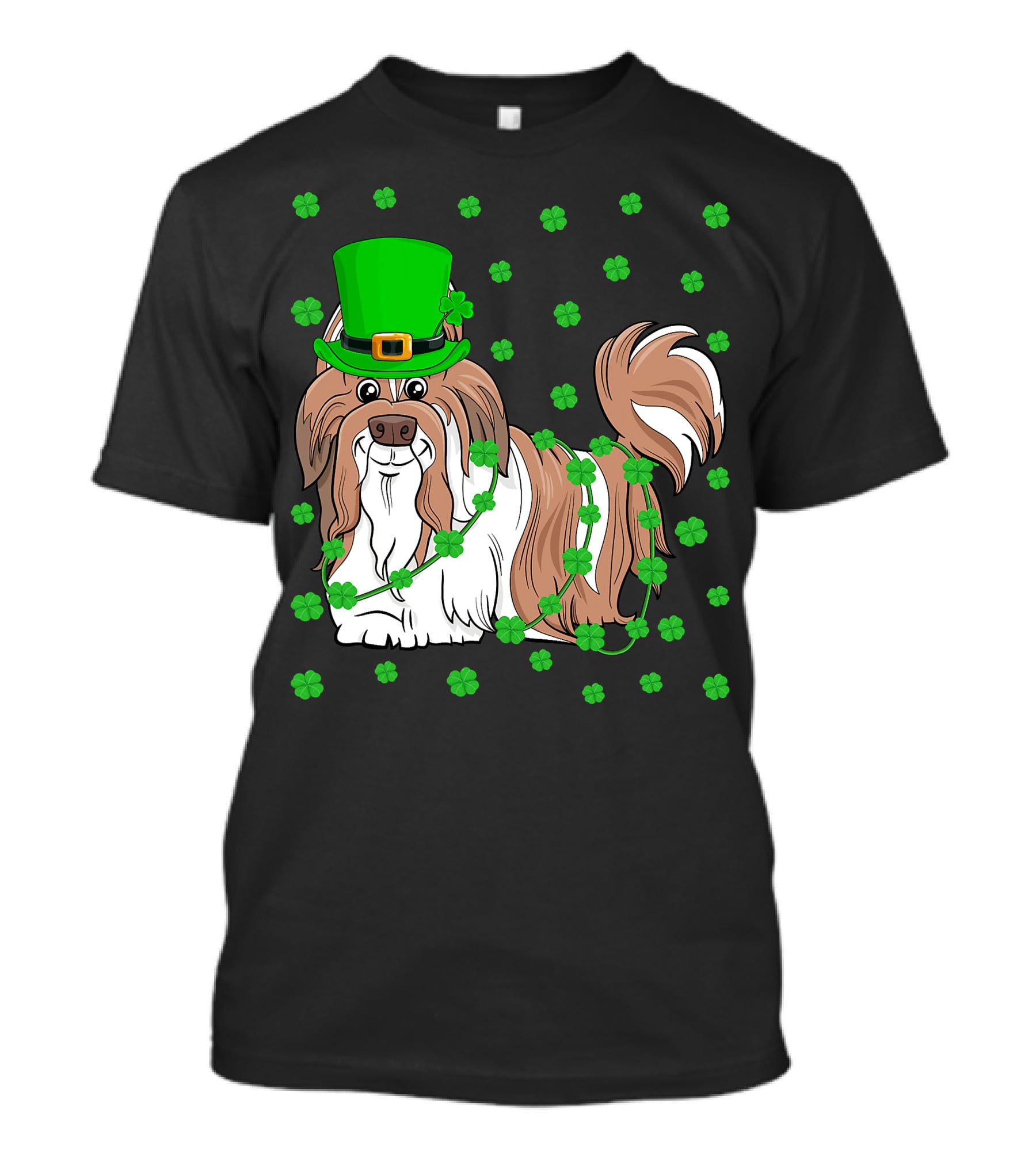 Shih Tzu Dog Lover St. Patrick's Day Leprechaun Hat And Clover T-Shirt