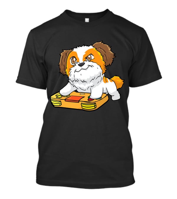 Shih Tzu Kawaii Dog Playing Video Game For Gamers And Dog Lovers T-Shirt