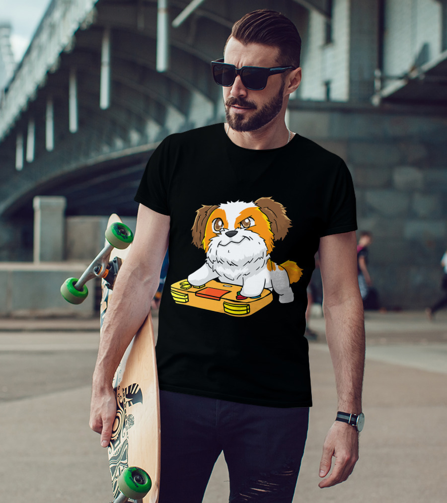 Shih Tzu Kawaii Dog Playing Video Game For Gamers And Dog Lovers T-Shirt