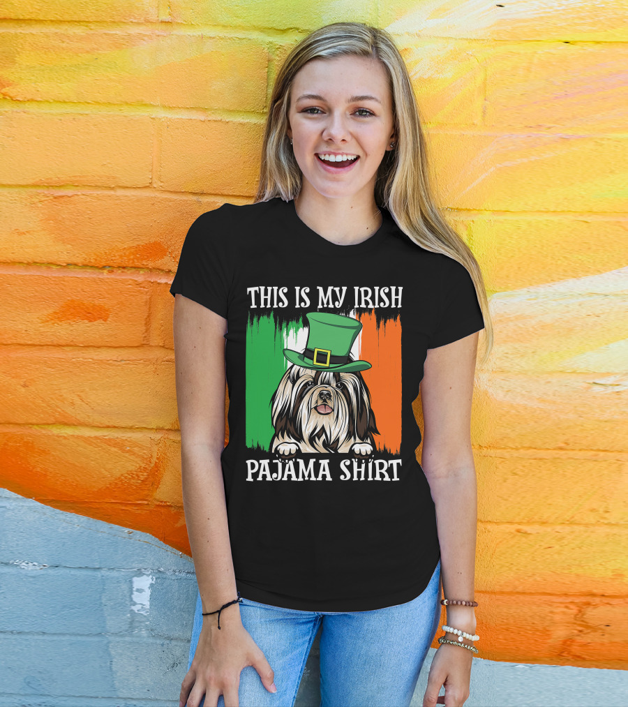 St Patrick's Day Shih Tzu Irish Flag Hat Pajama Vibe T-Shirt