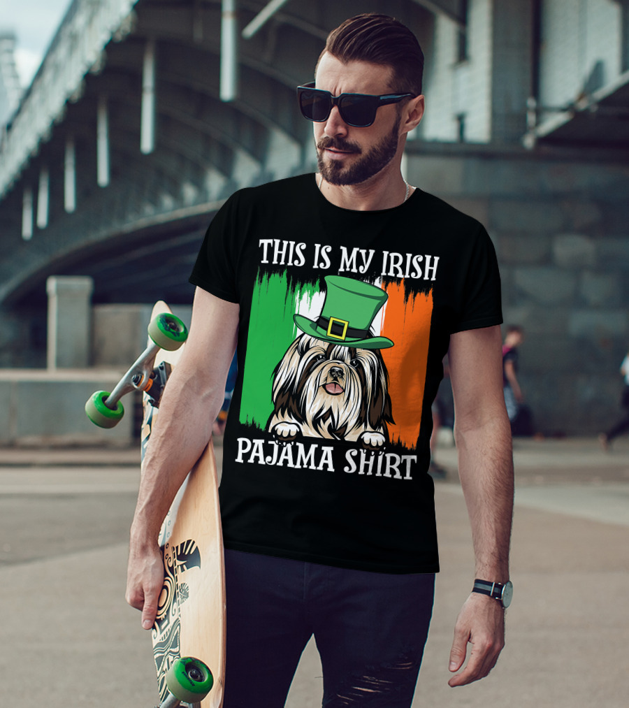 St Patrick's Day Shih Tzu Irish Flag Hat Pajama Vibe T-Shirt